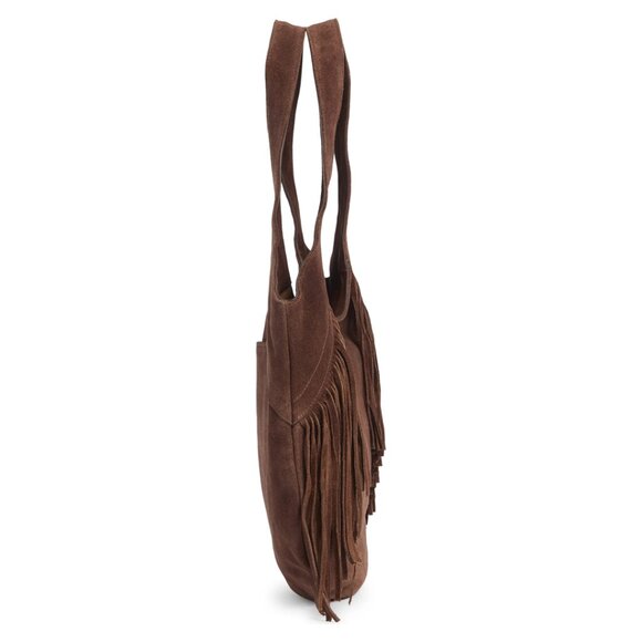 NWT $228 LUCKY BRAND Nyra Fringe Suede Tote Bag in Cappuccino Brown Western Boho - Picture 5 of 6